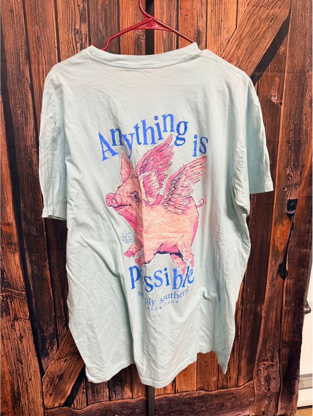 Simply Southern Light Green Graphic T-Shirt with Flying Pig Design